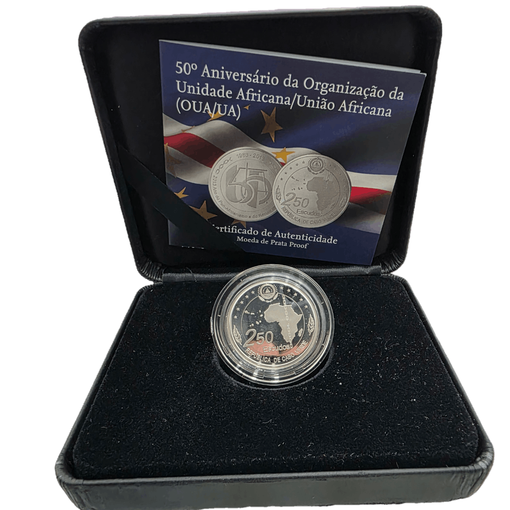 moeda Cabo Verde 250$00 2013 50º Aniv. da Org. União Africana (Proof)