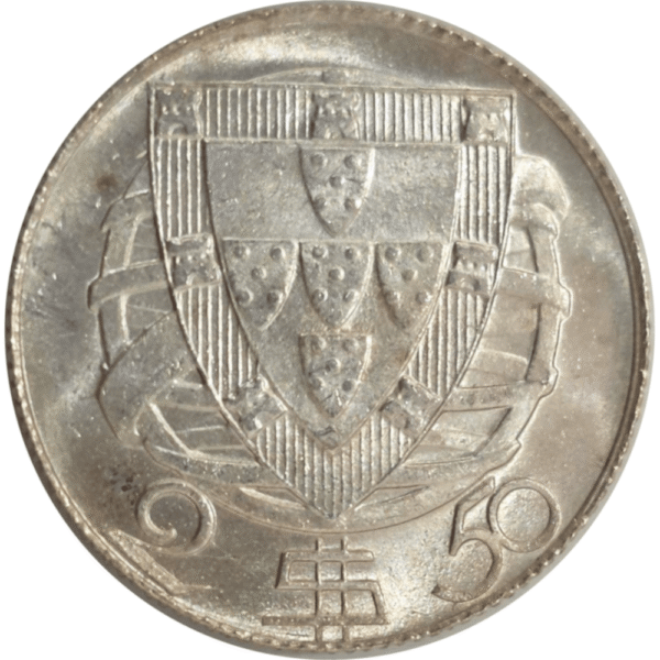 Moeda de 2,5 escudos de 1951 em prata - verso