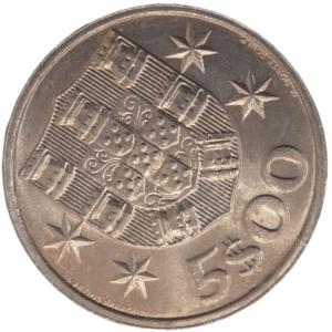 Moeda de 5 escudos de 1982 eixo vertical - verso