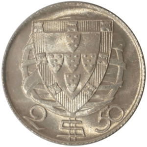 Moeda de 1933 de 2 escudos e 50 centavos em prata - verso